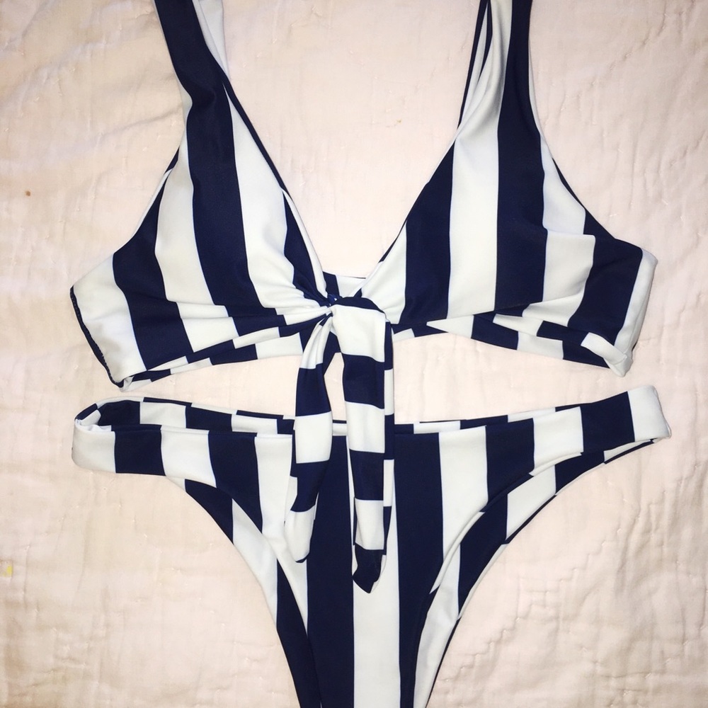 Navy Blue and White Striped Bikini Set!